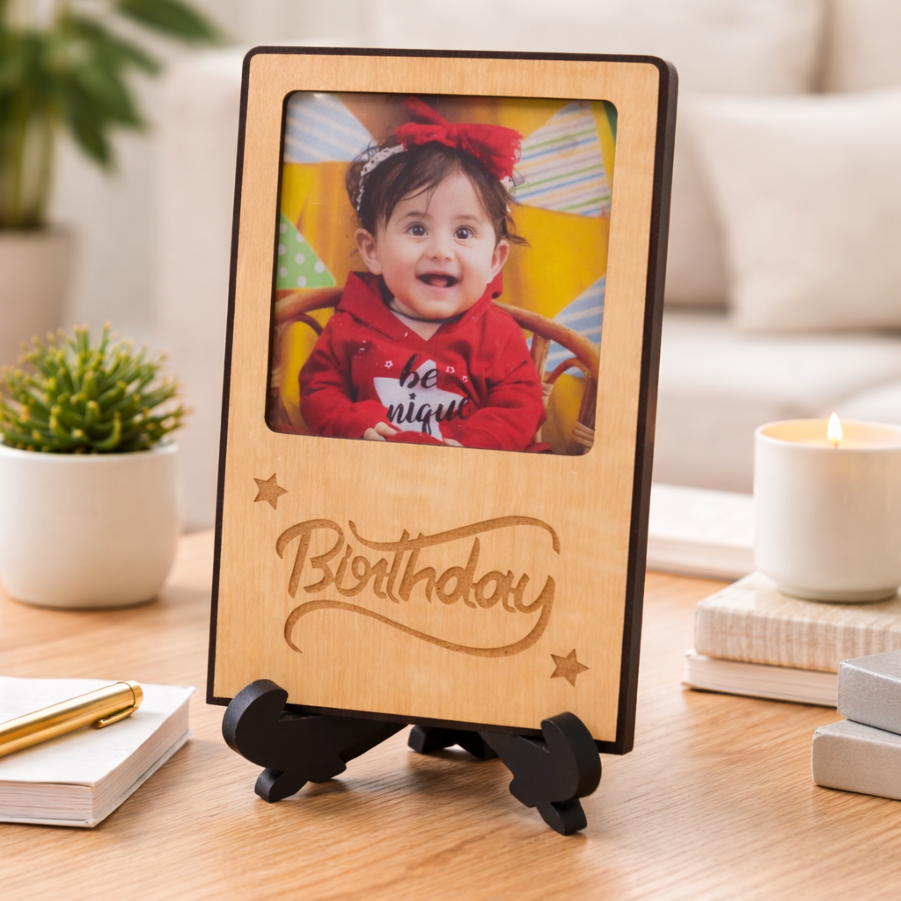 custom wooden photo frame, laser cut photo frame, personalized birthday gift, baby photo frame, wooden photo stand, custom photo gift